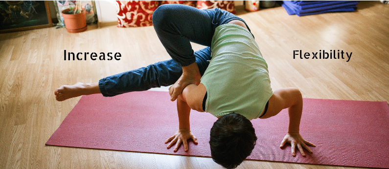 A person doing a yoga pose with text overlay